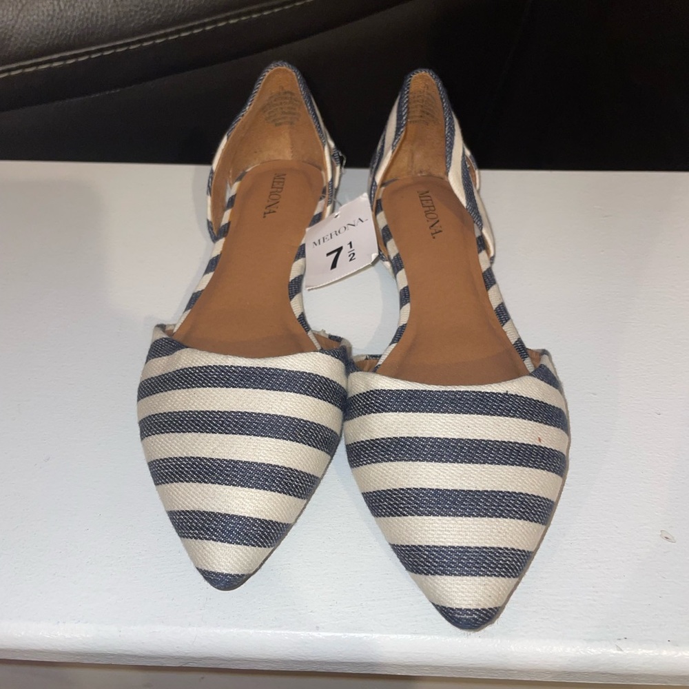 Blue and White striped flats